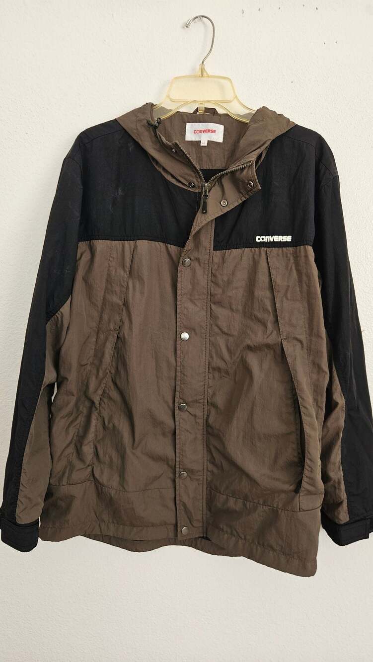 Converse Colorblocked Hooded Windbreaker Jacket Brown and Black